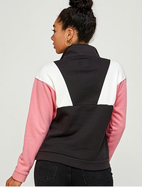 Color Block Pull Over Sweater - Pink