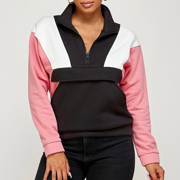 Color Block Pull Over Sweater - Pink