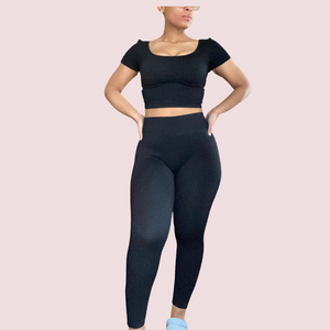 High Waisted Ribbed Leggings - Black